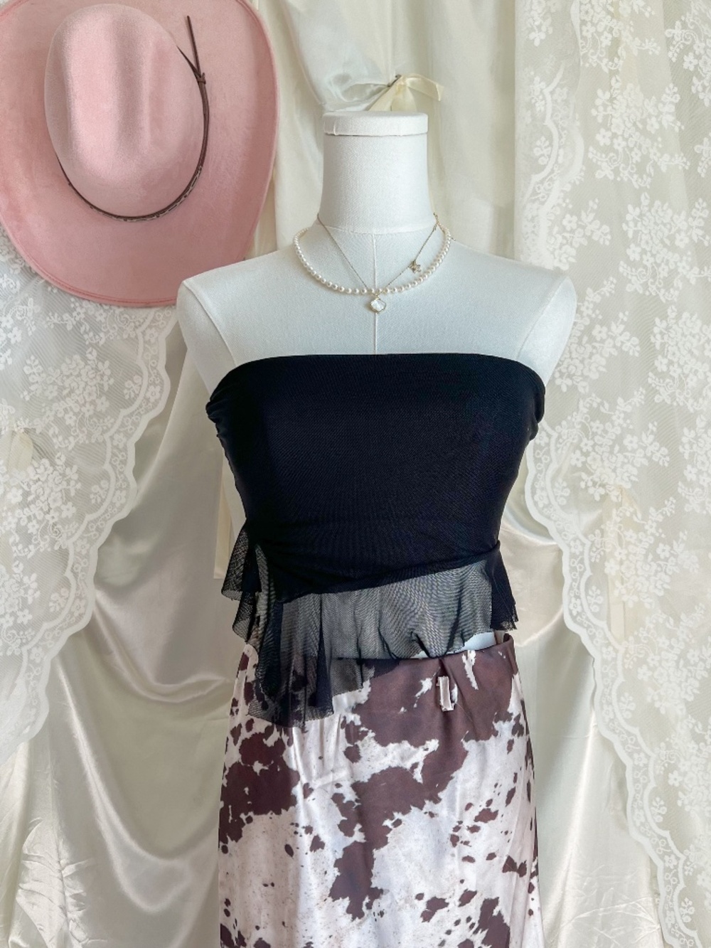 Full Tilt Black Asymmetrical Mesh Tube Top